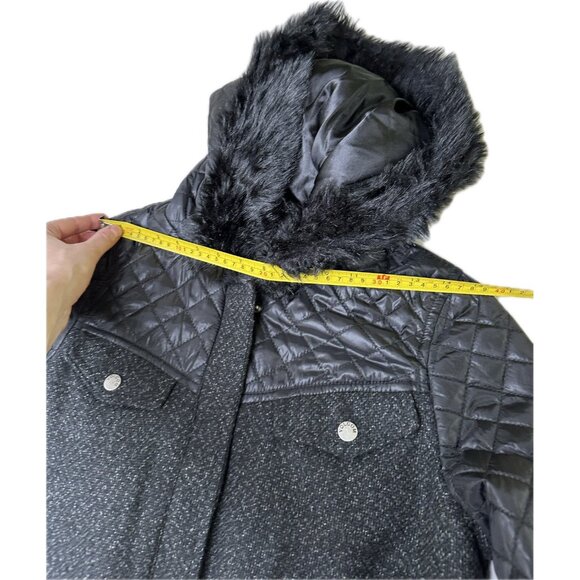 Volcom Women’s Jacket XS Black Quilted Faux Fur Hood Wool Blend Coat - Picture 8 of 10